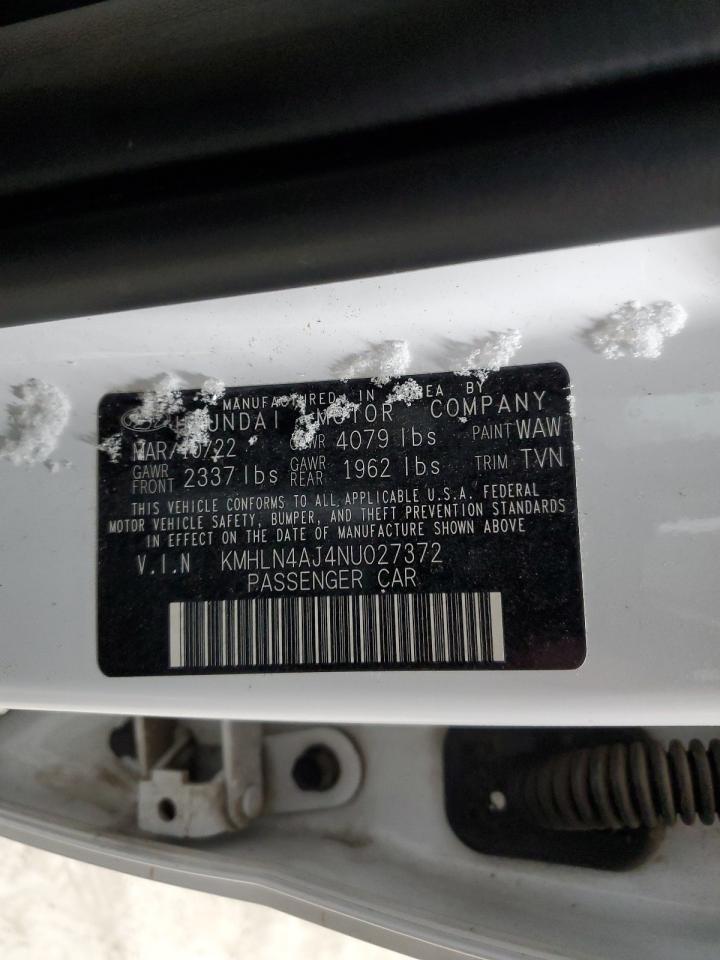 2022 HYUNDAI ELANTRA LIMITED VIN:KMHLN4AJ4NU027372