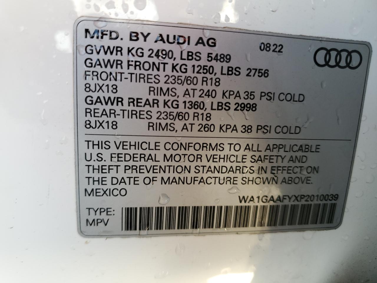 2023 AUDI Q5 PREMIUM 45 VIN:WA1GAAFYXP2010039