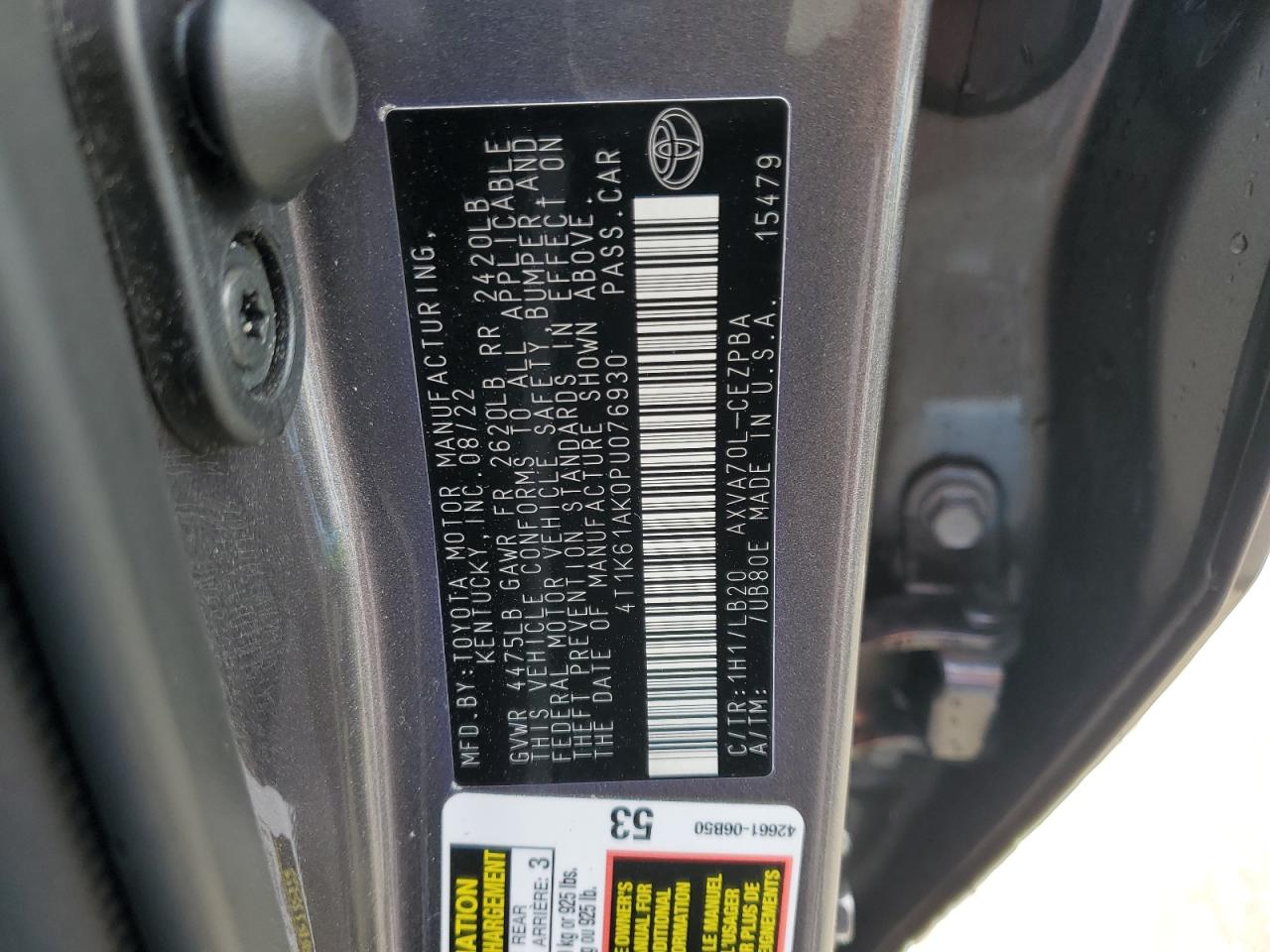 2023 TOYOTA CAMRY XSE VIN:4T1K61AK0PU076930