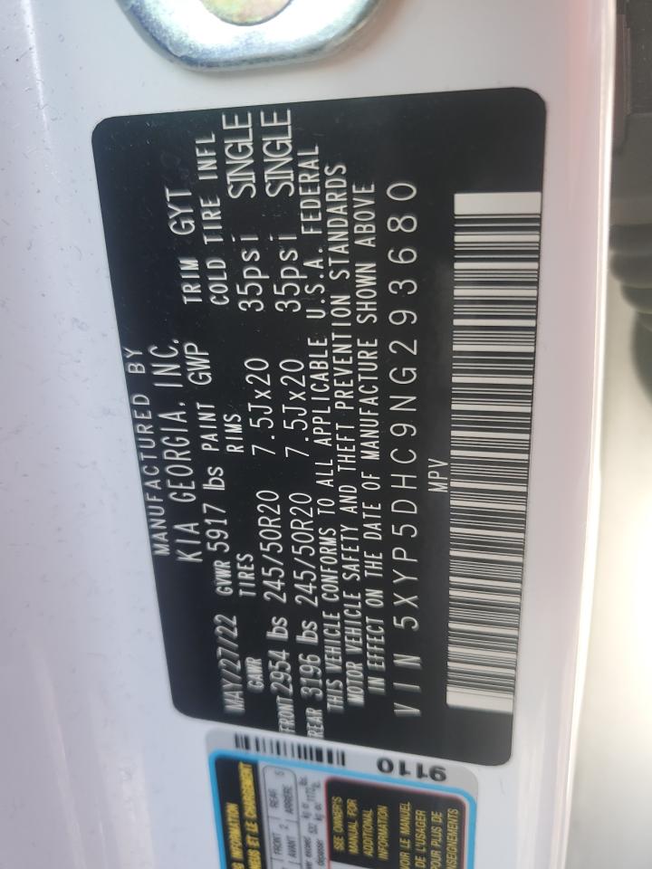 2022 KIA TELLURIDE SX VIN:5XYP5DHC9NG293680