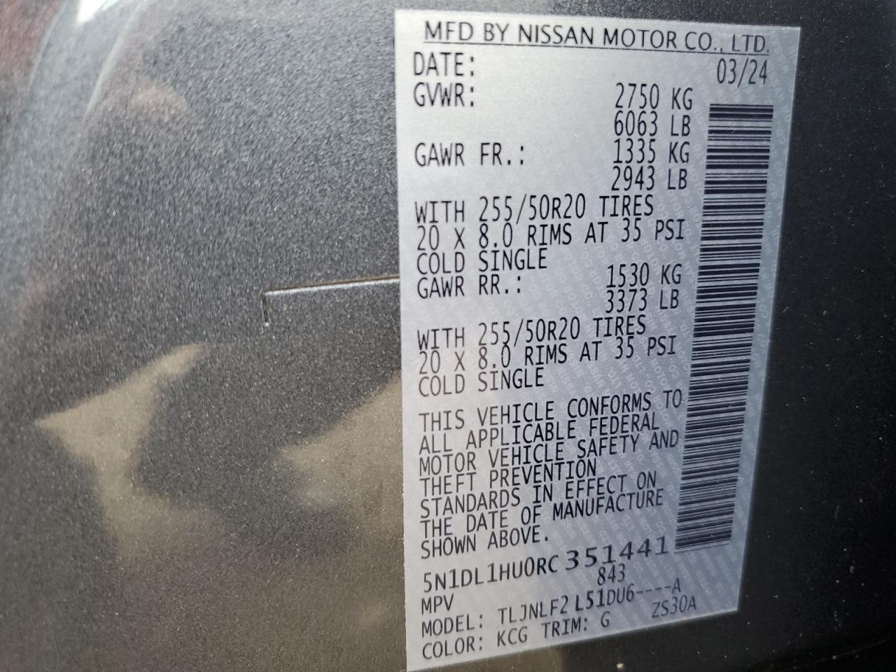 2024 INFINITI QX60 AUTOGRAPH VIN:5N1DL1HU0RC351441