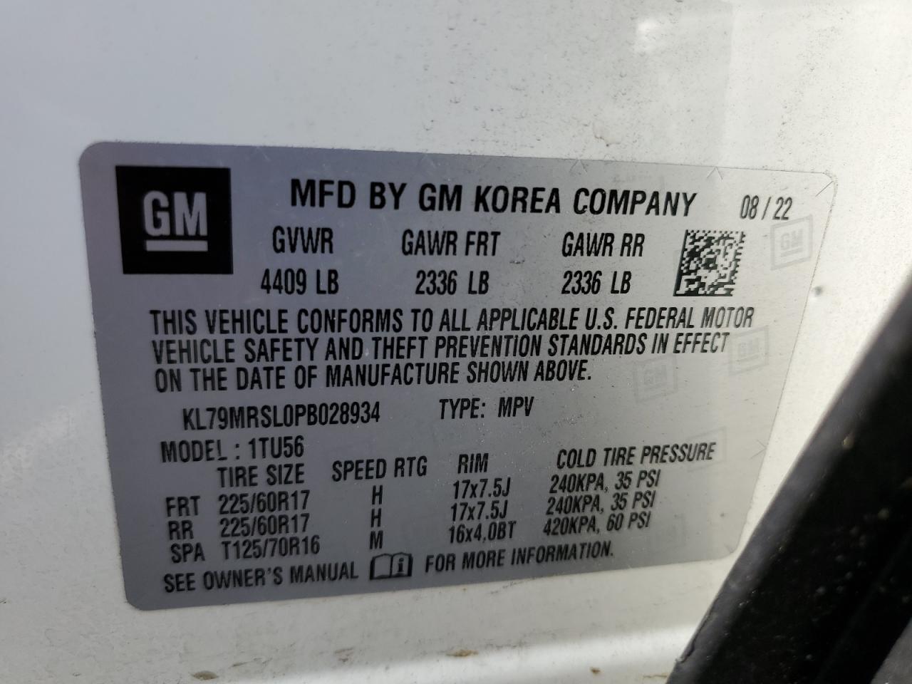 2023 CHEVROLET TRAILBLAZER LT VIN:KL79MRSL0PB028934