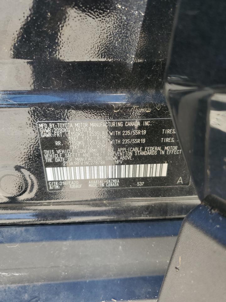 2022 TOYOTA RAV4 XLE PREMIUM VIN:2T3A1RFV1NC278788