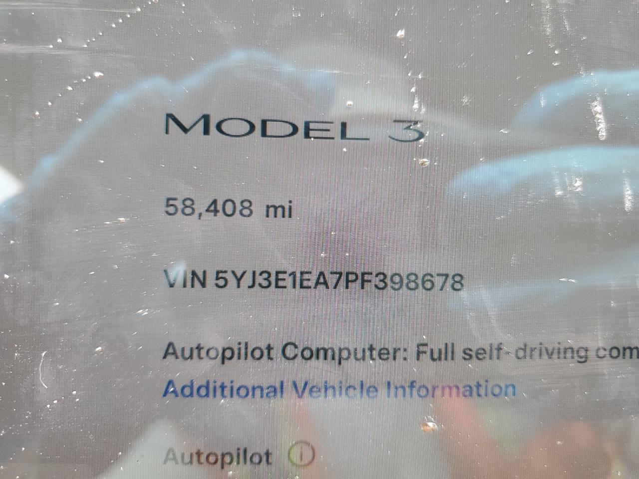 2023 TESLA MODEL 3  VIN:5YJ3E1EA7PF398678