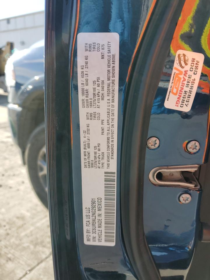 2022 RAM 2500 LARAMIE VIN:3C6UR5NL2NG292901
