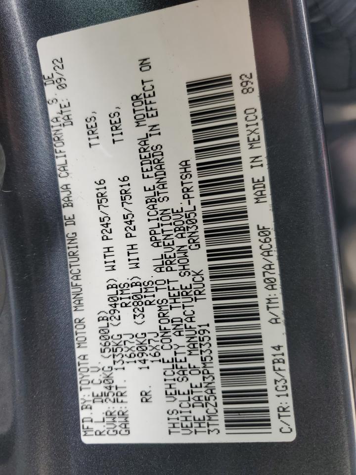2023 TOYOTA TACOMA DOUBLE CAB VIN:3TMCZ5AN3PM533591