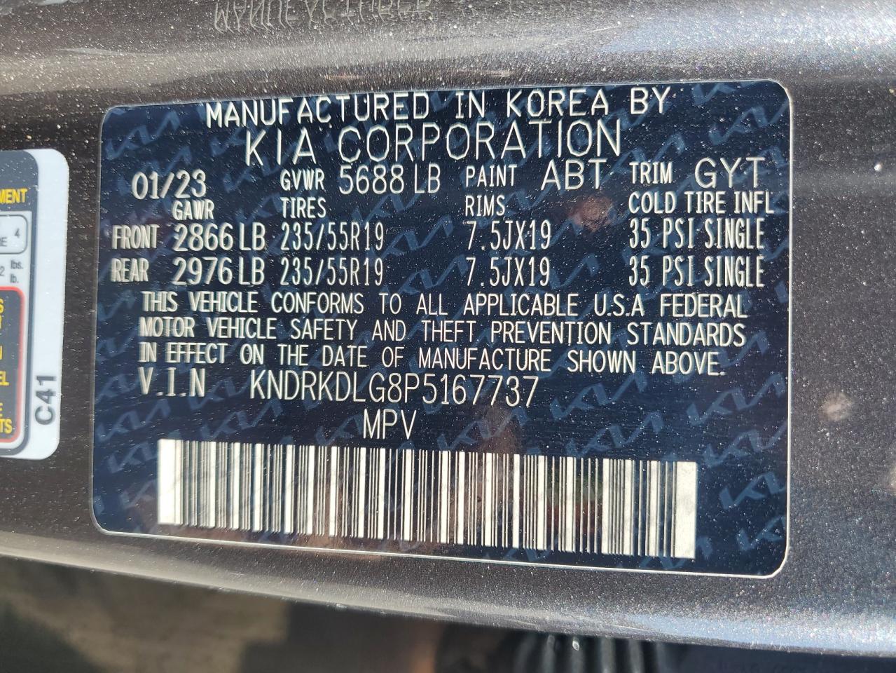2023 KIA SORENTO SXP VIN:KNDRKDLG8P5167737