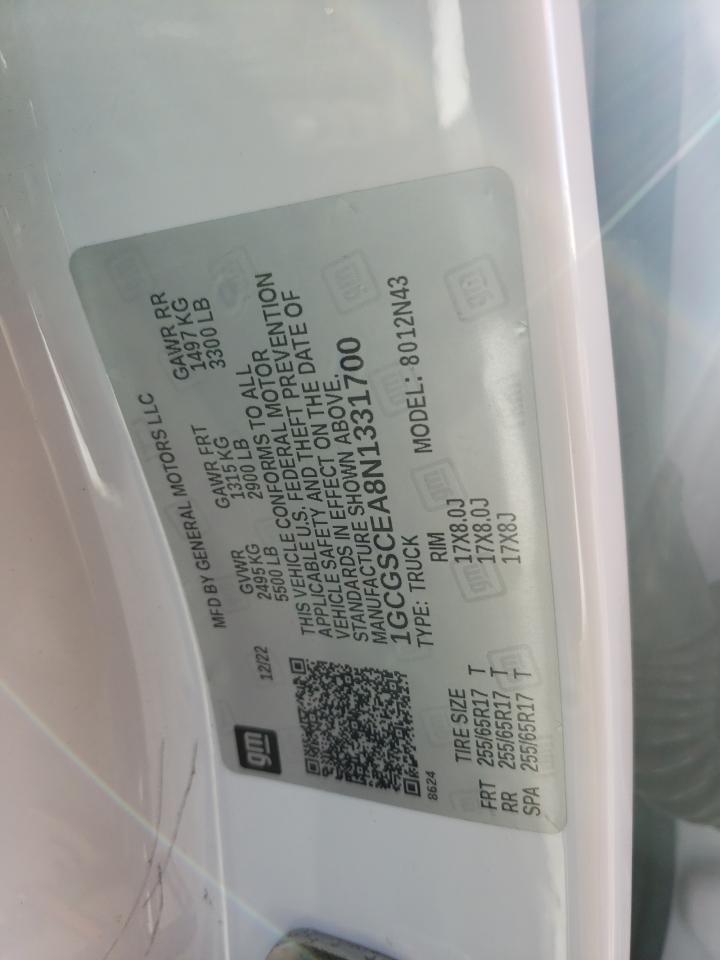 2022 CHEVROLET COLORADO LT VIN:1GCGSCEA8N1331700