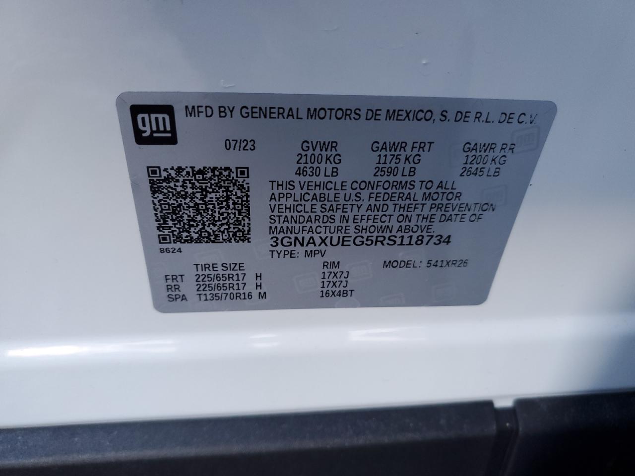 2024 CHEVROLET EQUINOX LT VIN:3GNAXUEG5RS118734