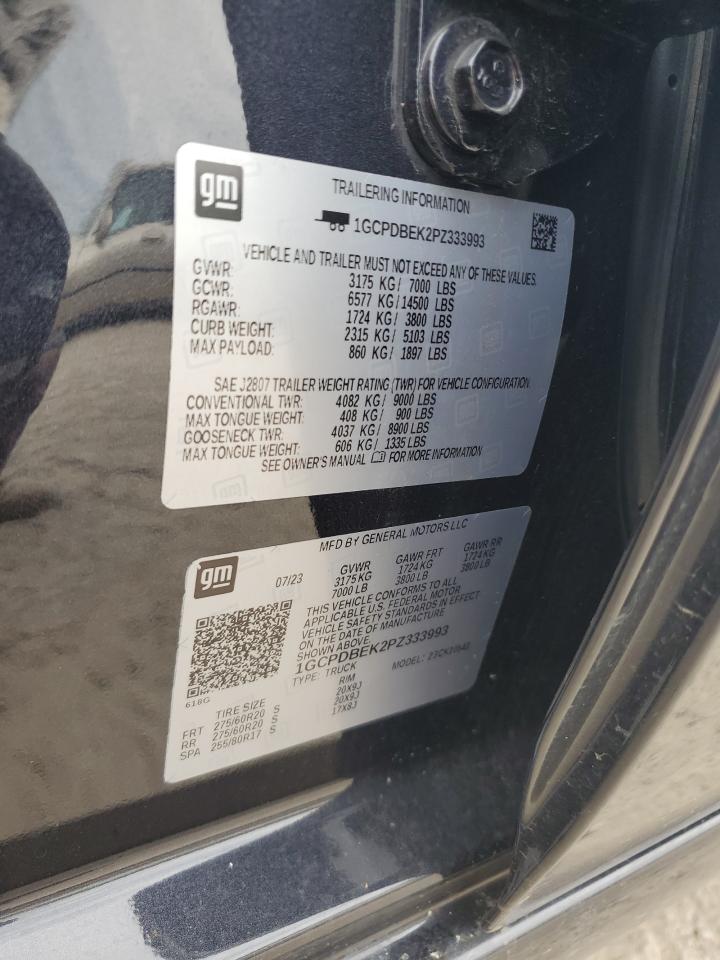 2023 CHEVROLET SILVERADO K1500 CUSTOM VIN:1GCPDBEK2PZ333993