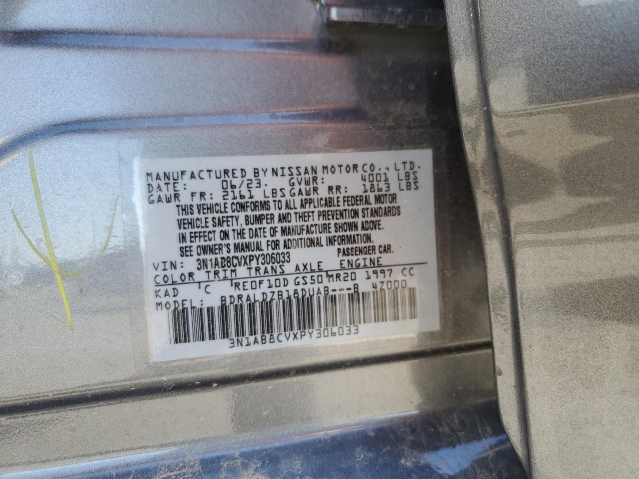 2023 NISSAN SENTRA SV VIN:3N1AB8CVXPY306033