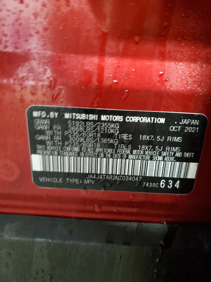 2022 MITSUBISHI OUTLANDER ES VIN:JA4J4TA82NZ034047