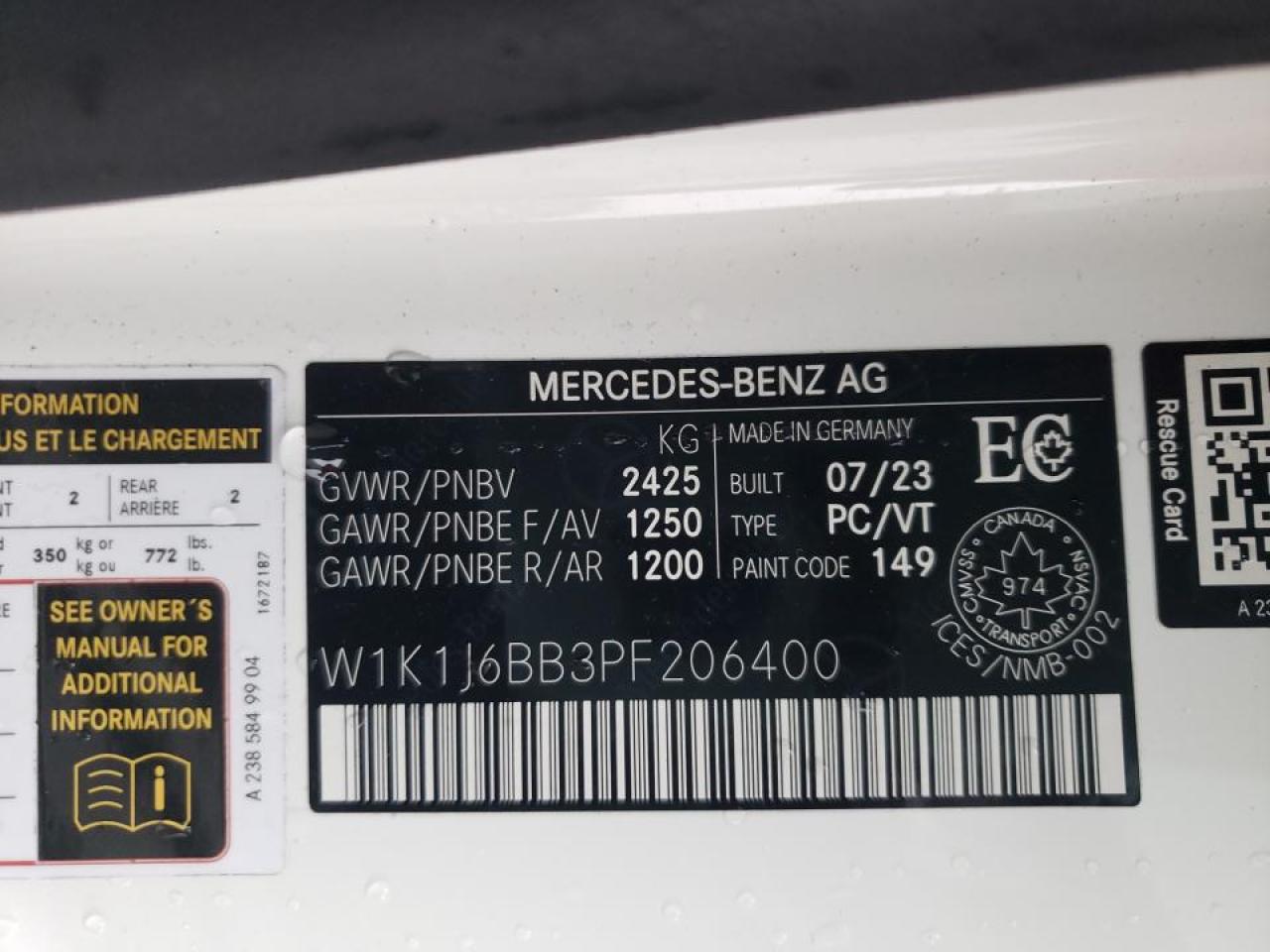 2023 MERCEDES-BENZ E AMG 53 VIN:W1K1J6BB3PF206400