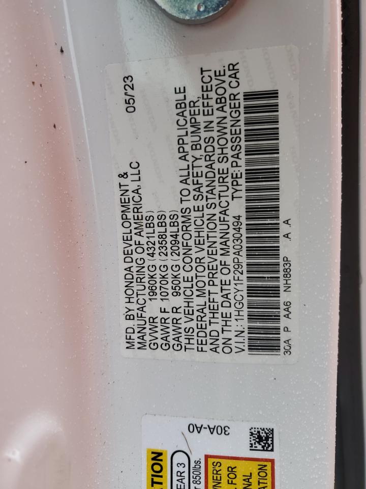 2023 HONDA ACCORD LX VIN:1HGCY1F29PA030494