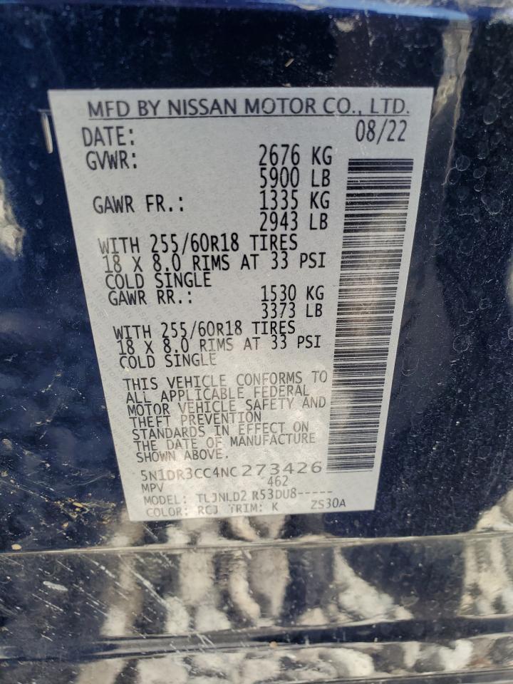2022 NISSAN PATHFINDER SL VIN:5N1DR3CC4NC273426