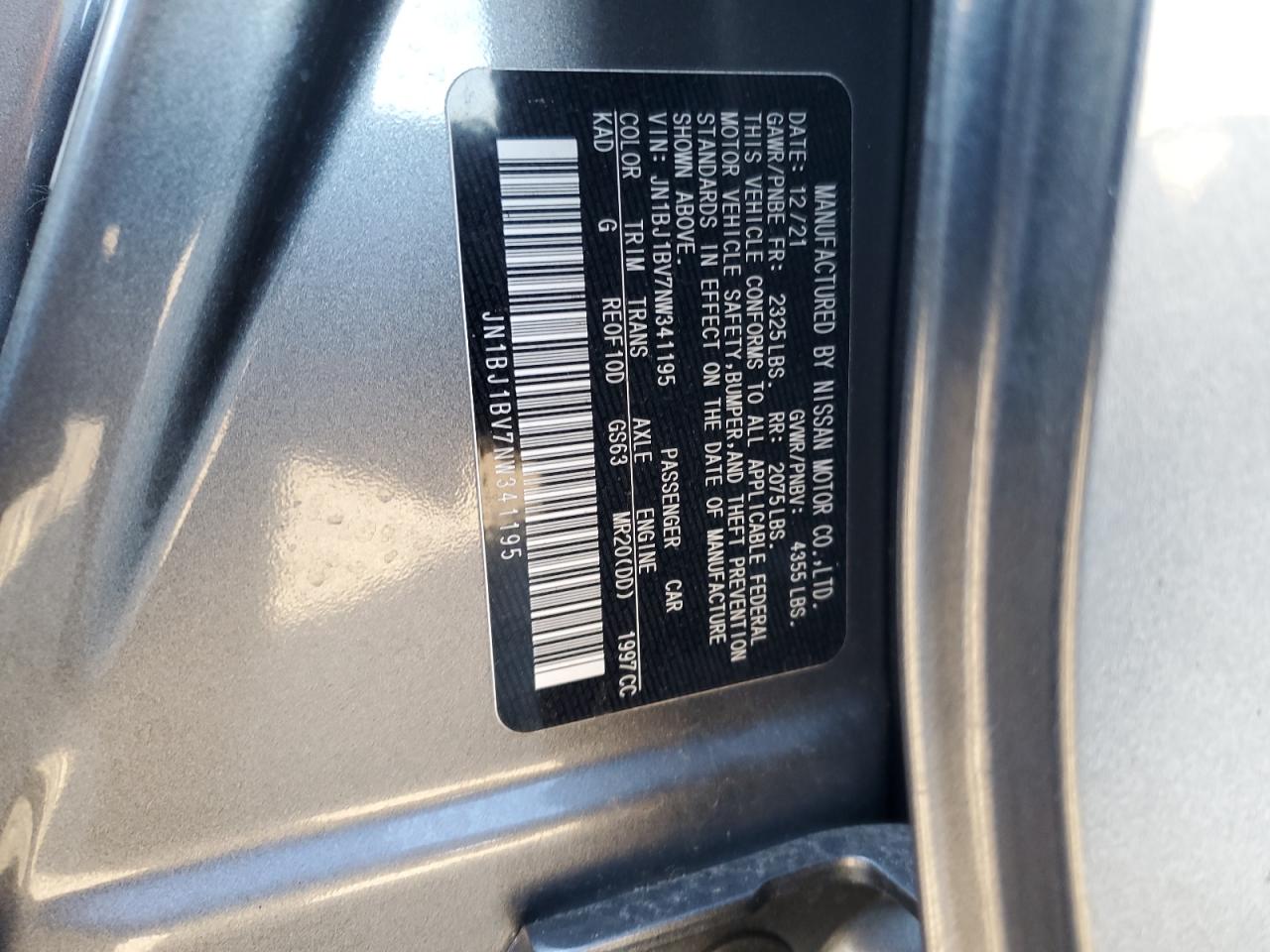 2022 NISSAN ROGUE SPORT SV VIN:JN1BJ1BV7NW341195