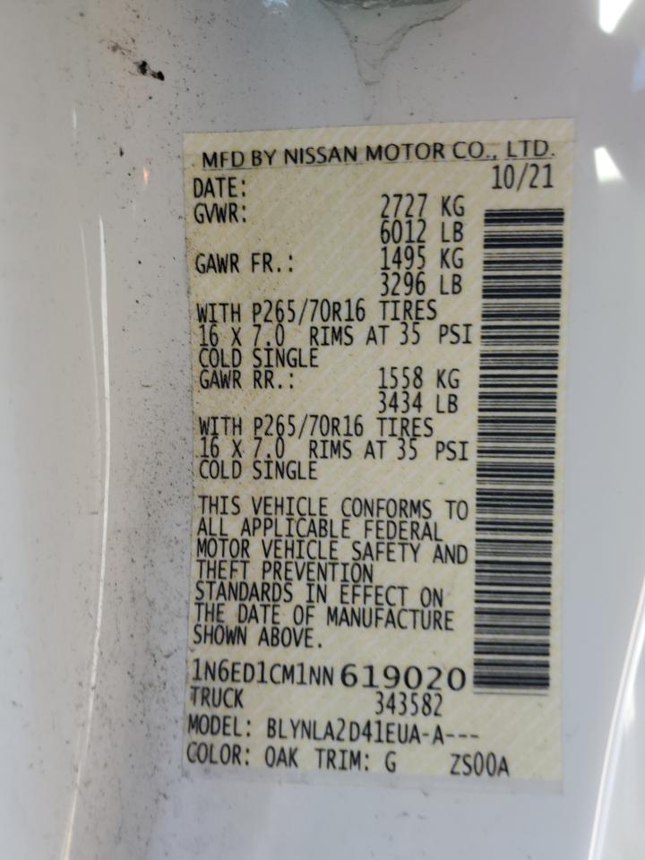 2022 NISSAN FRONTIER S VIN:1N6ED1CM1NN619020