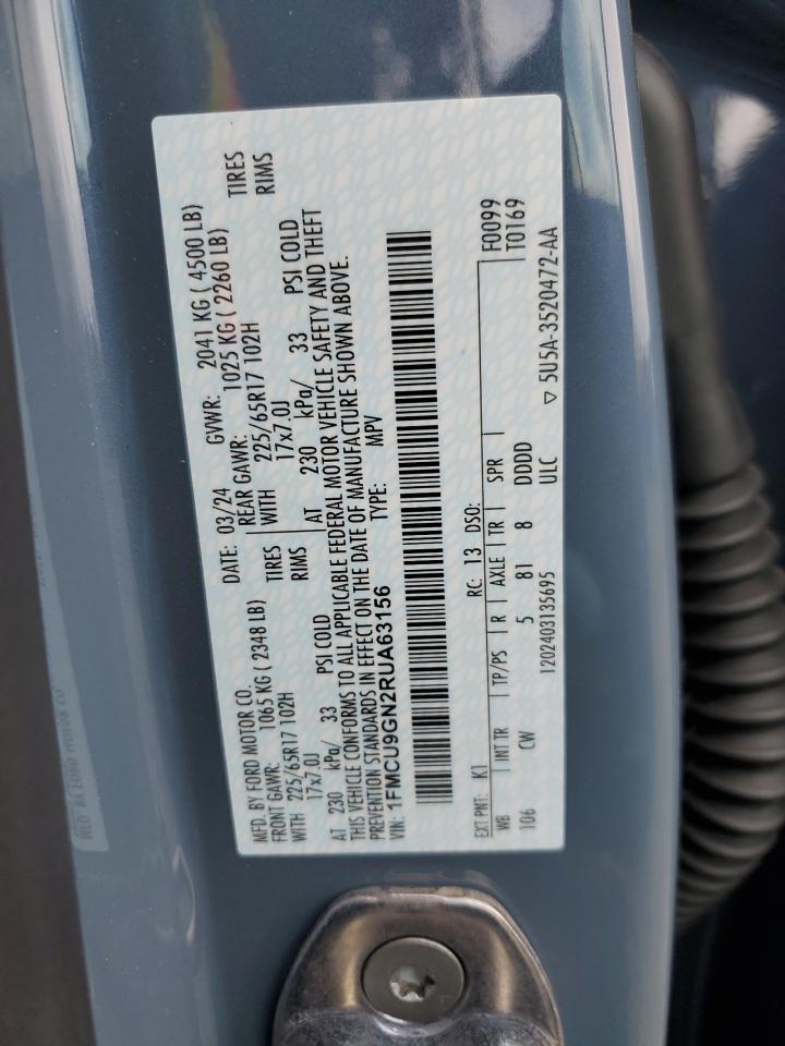 2024 FORD ESCAPE ACTIVE VIN:1FMCU9GN2RUA63156