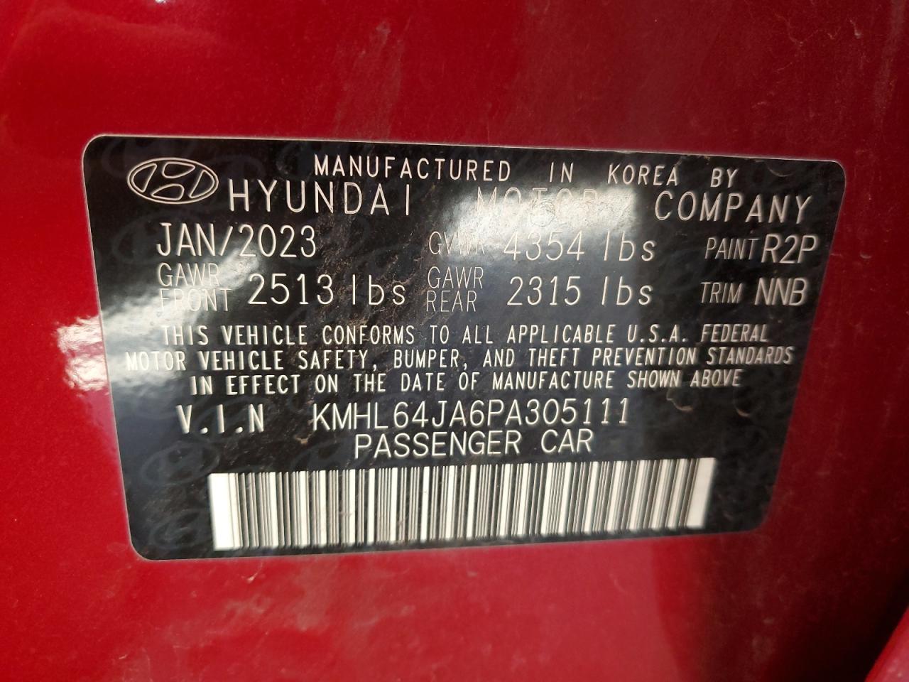 2023 HYUNDAI SONATA SEL VIN:KMHL64JA6PA305111