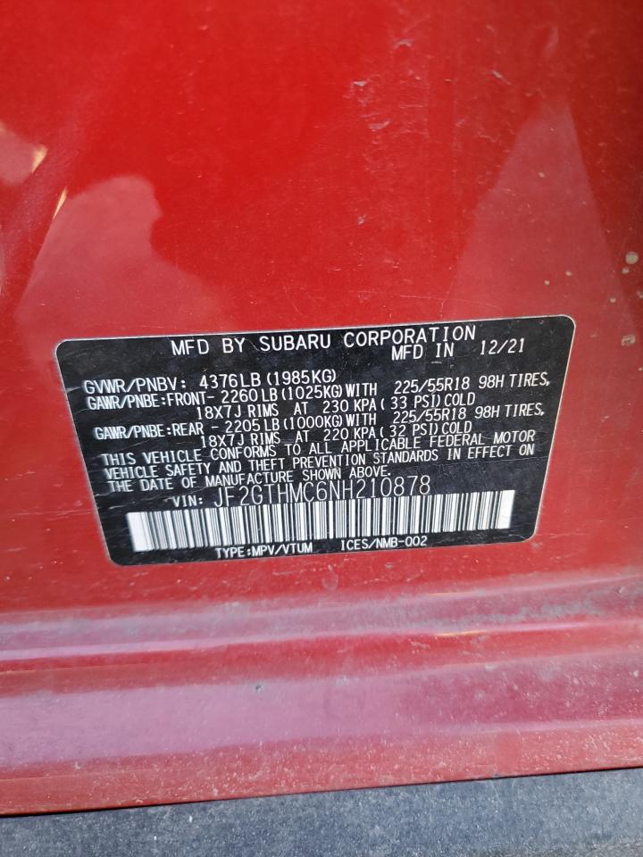 2022 SUBARU CROSSTREK LIMITED VIN:JF2GTHMC6NH210878