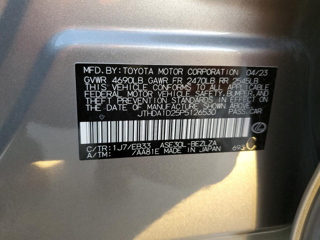 2023 LEXUS IS 300 VIN:JTHDA1D25P5126530