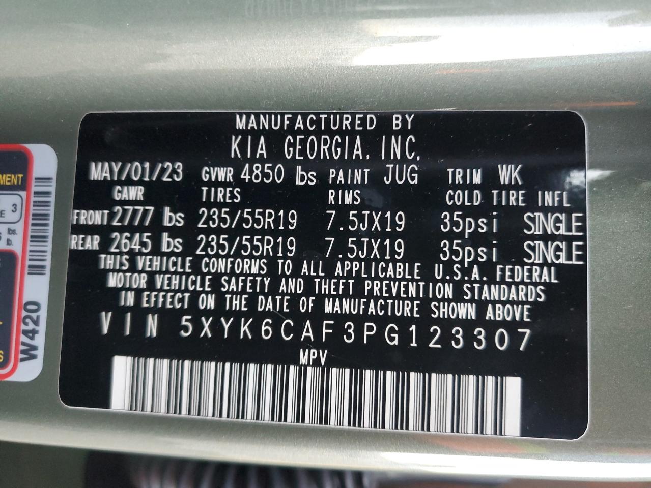 2023 KIA SPORTAGE X LINE VIN:5XYK6CAF3PG123307