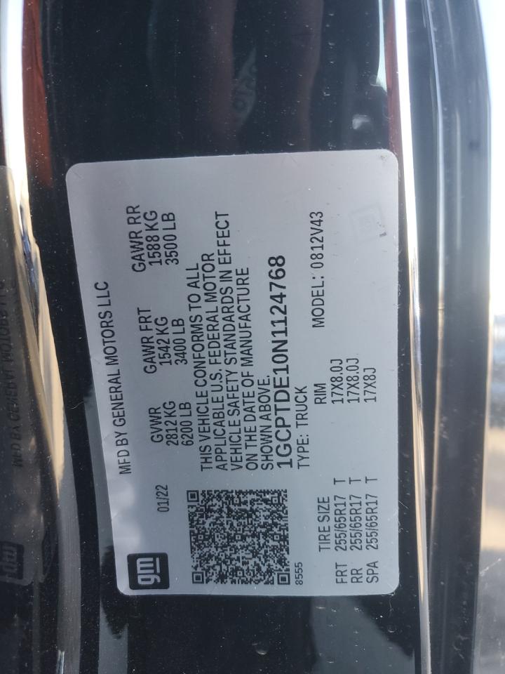 2022 CHEVROLET COLORADO Z71 VIN:1GCPTDE10N1124768