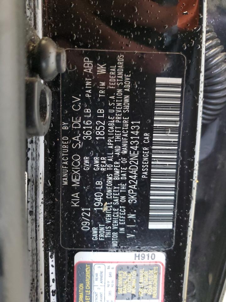 2022 KIA RIO LX VIN:3KPA24AD2NE431431