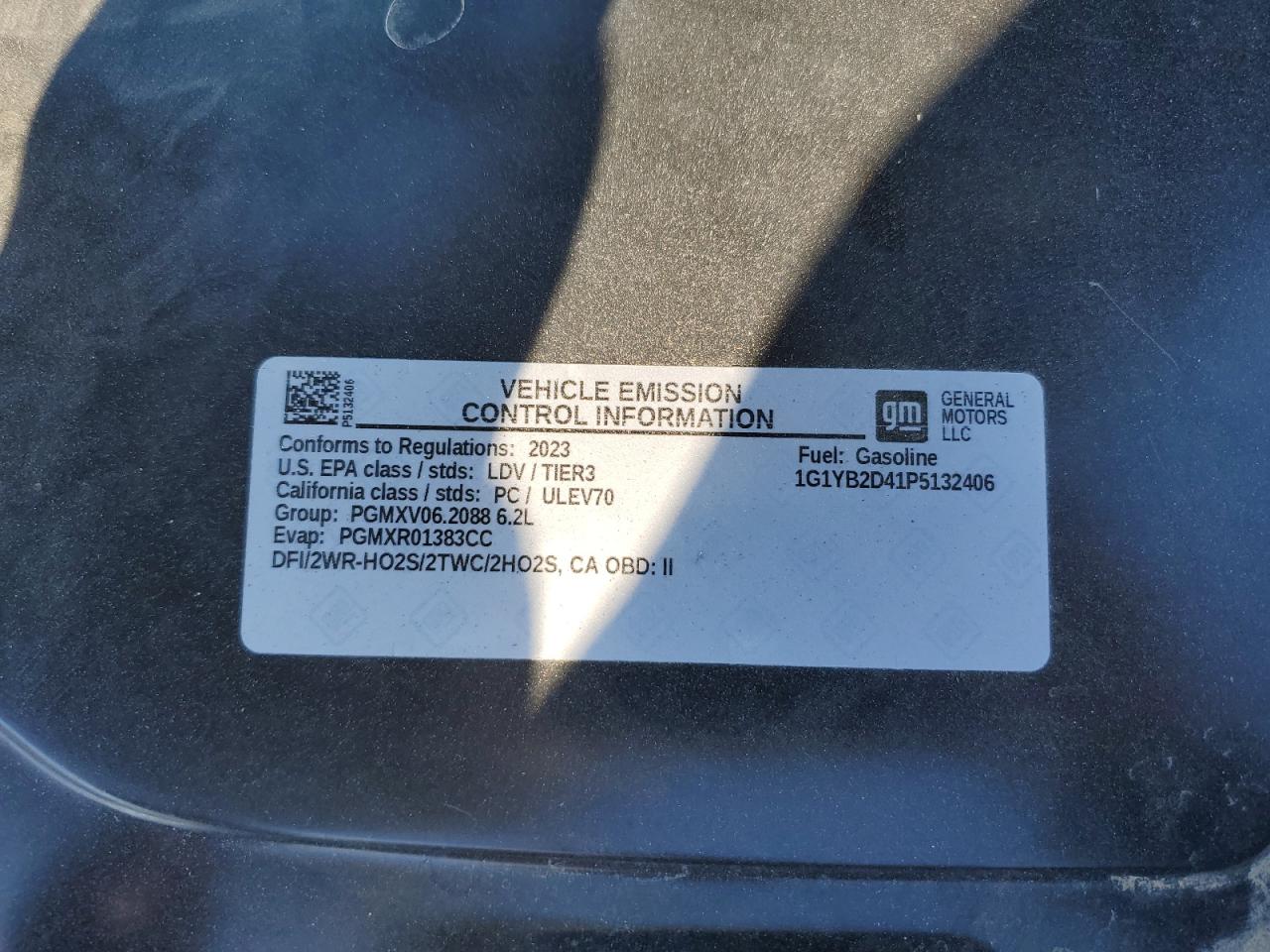 2023 CHEVROLET CORVETTE STINGRAY 2LT VIN:1G1YB2D41P5132406