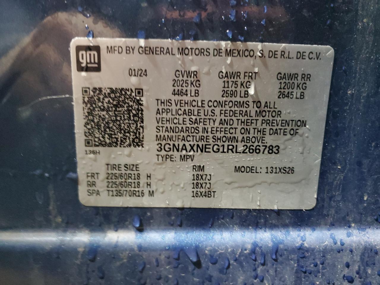 2024 CHEVROLET EQUINOX PREMIERE VIN:3GNAXNEG1RL266783