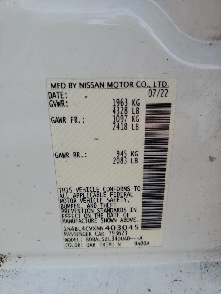2022 NISSAN ALTIMA SR VIN:1N4BL4CVXNN403045
