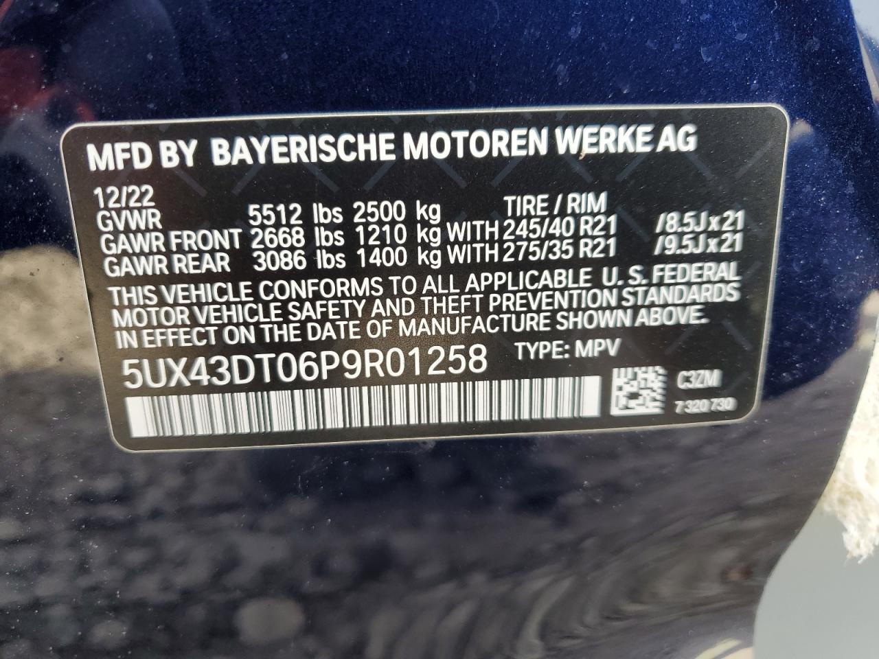 2023 BMW X4 M40I VIN:5UX43DT06P9R01258