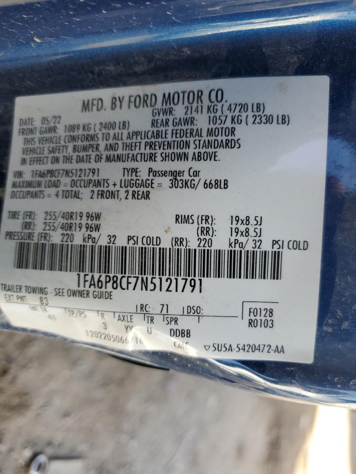 2022 FORD MUSTANG GT VIN:1FA6P8CF7N5121791