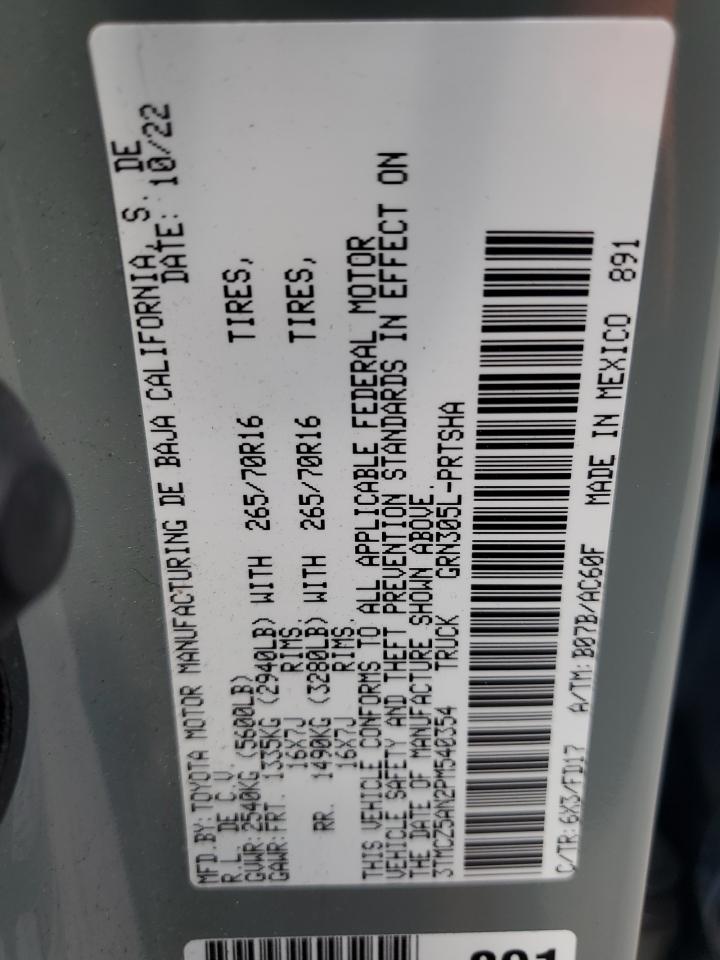 2023 TOYOTA TACOMA DOUBLE CAB VIN:3TMCZ5AN2PM540354