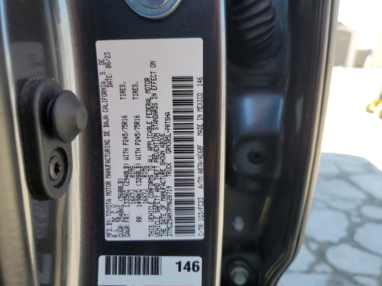2023 TOYOTA TACOMA DOUBLE CAB VIN:3TMCZ5AN7PM628719
