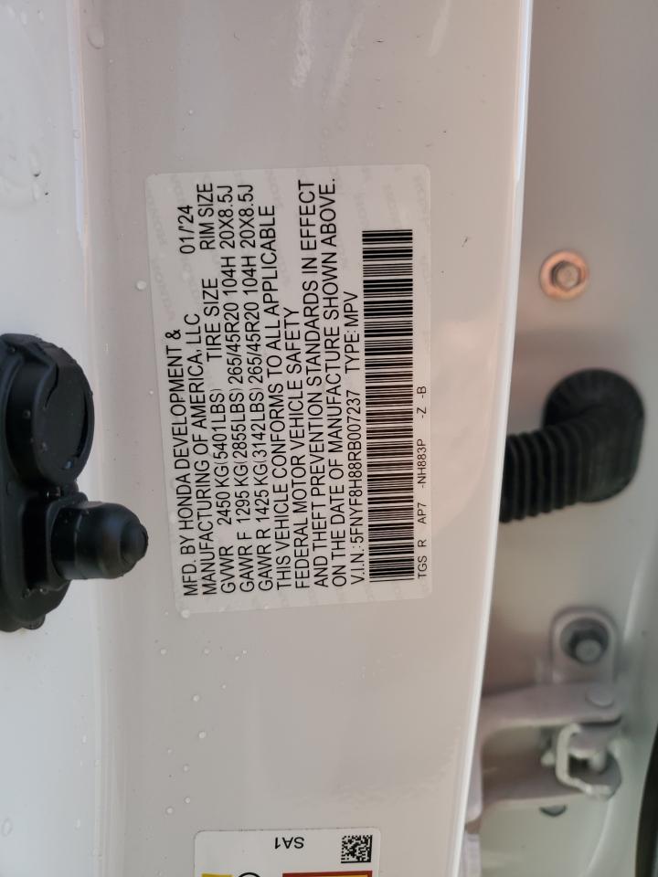 2024 HONDA PASSPORT BLACK EDITION VIN:5FNYF8H88RB007237