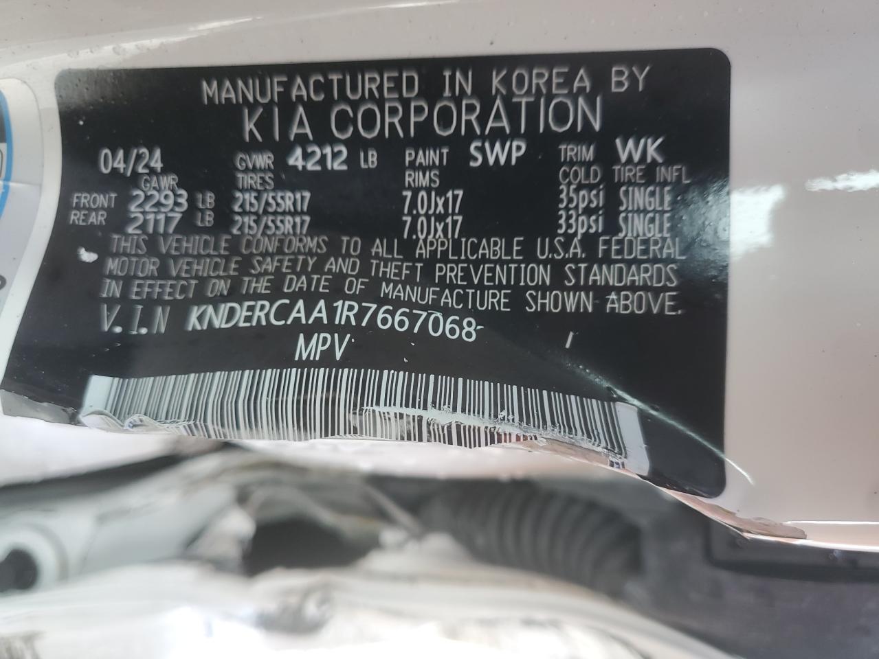 2024 KIA SELTOS EX VIN:KNDERCAA1R7667068