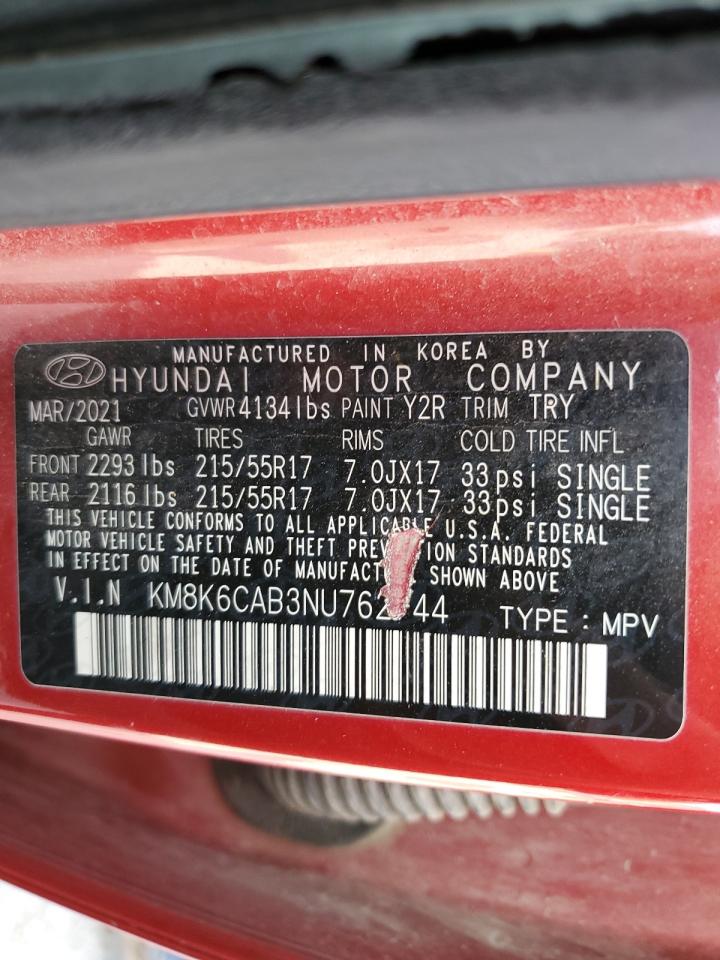 2022 HYUNDAI KONA SEL VIN:KM8K6CAB3NU762744