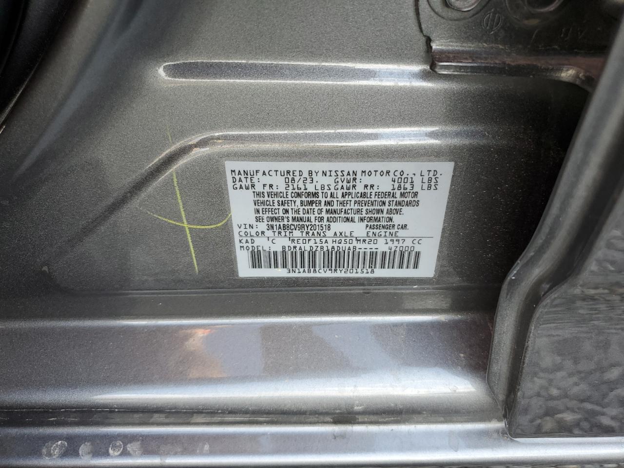 2024 NISSAN SENTRA SV VIN:3N1AB8CV9RY201518