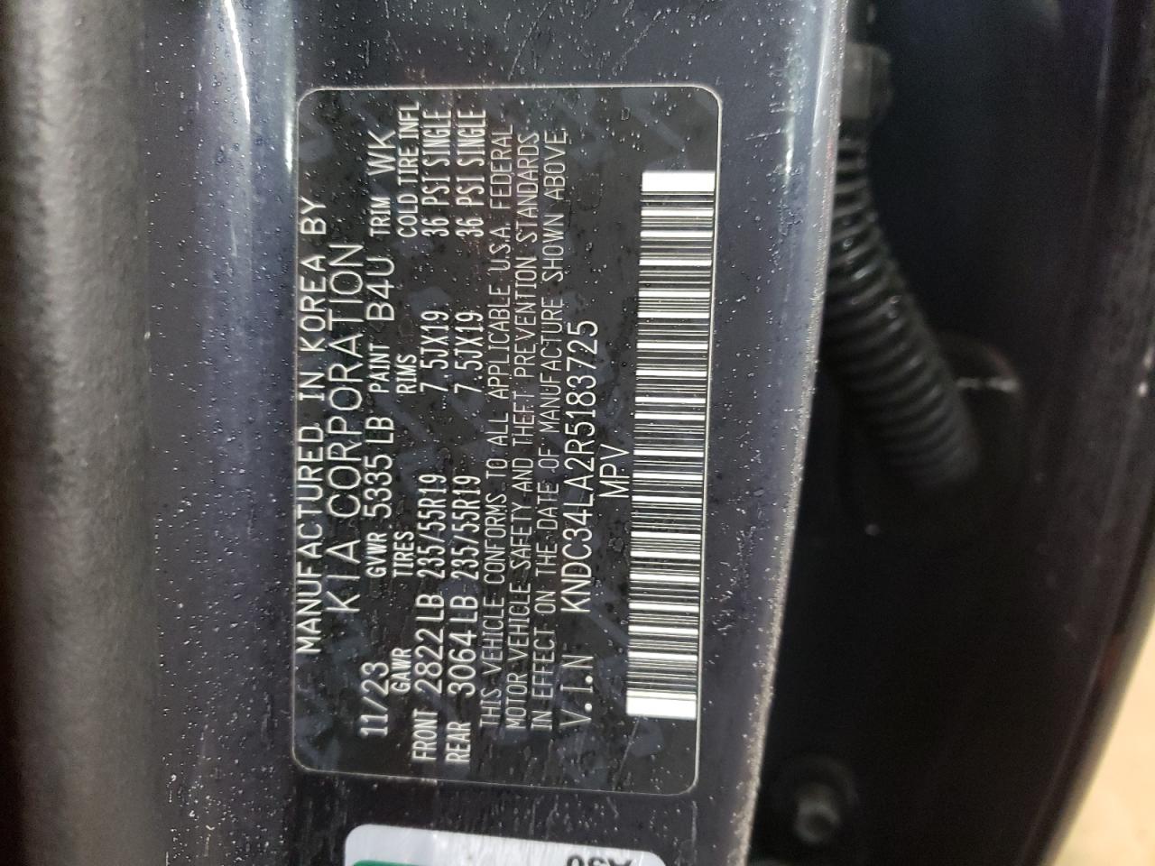 2024 KIA EV6 LIGHT VIN:KNDC34LA2R5183725