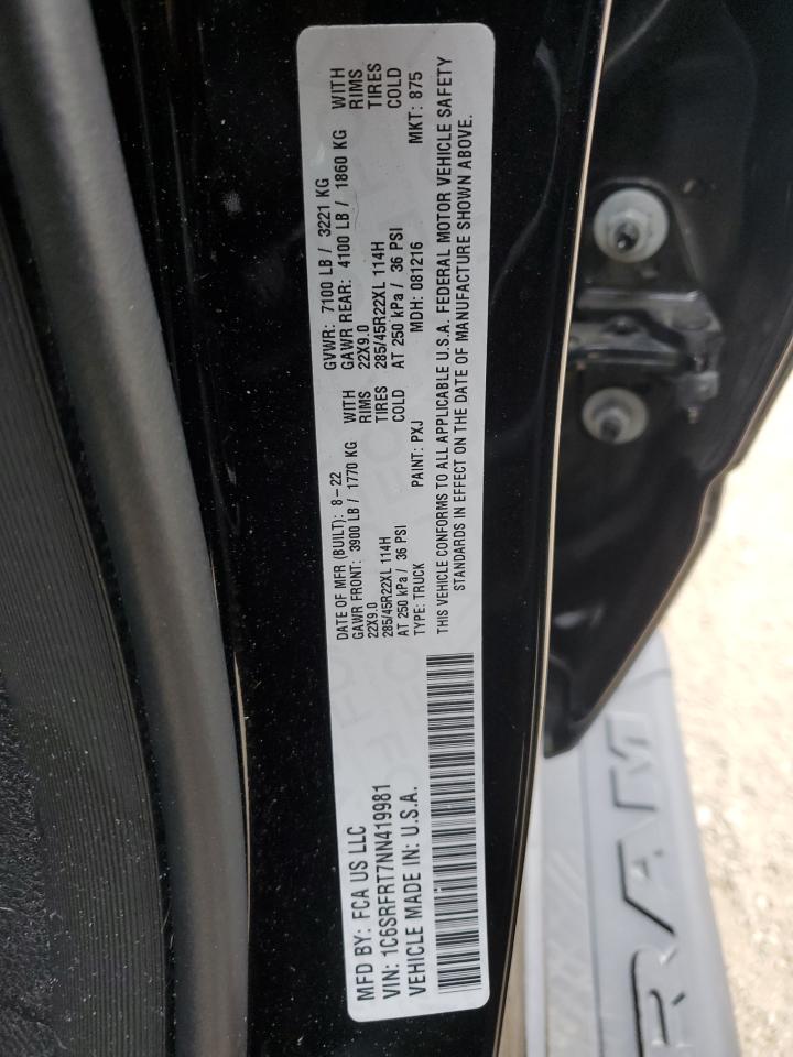 2022 RAM 1500 LARAMIE VIN:1C6SRFRT7NN419981