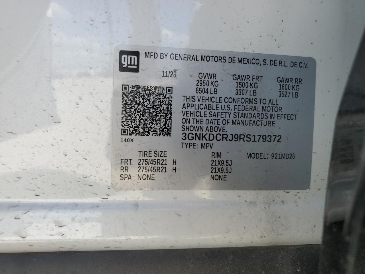 2024 CHEVROLET BLAZER RS VIN:3GNKDCRJ9RS179372