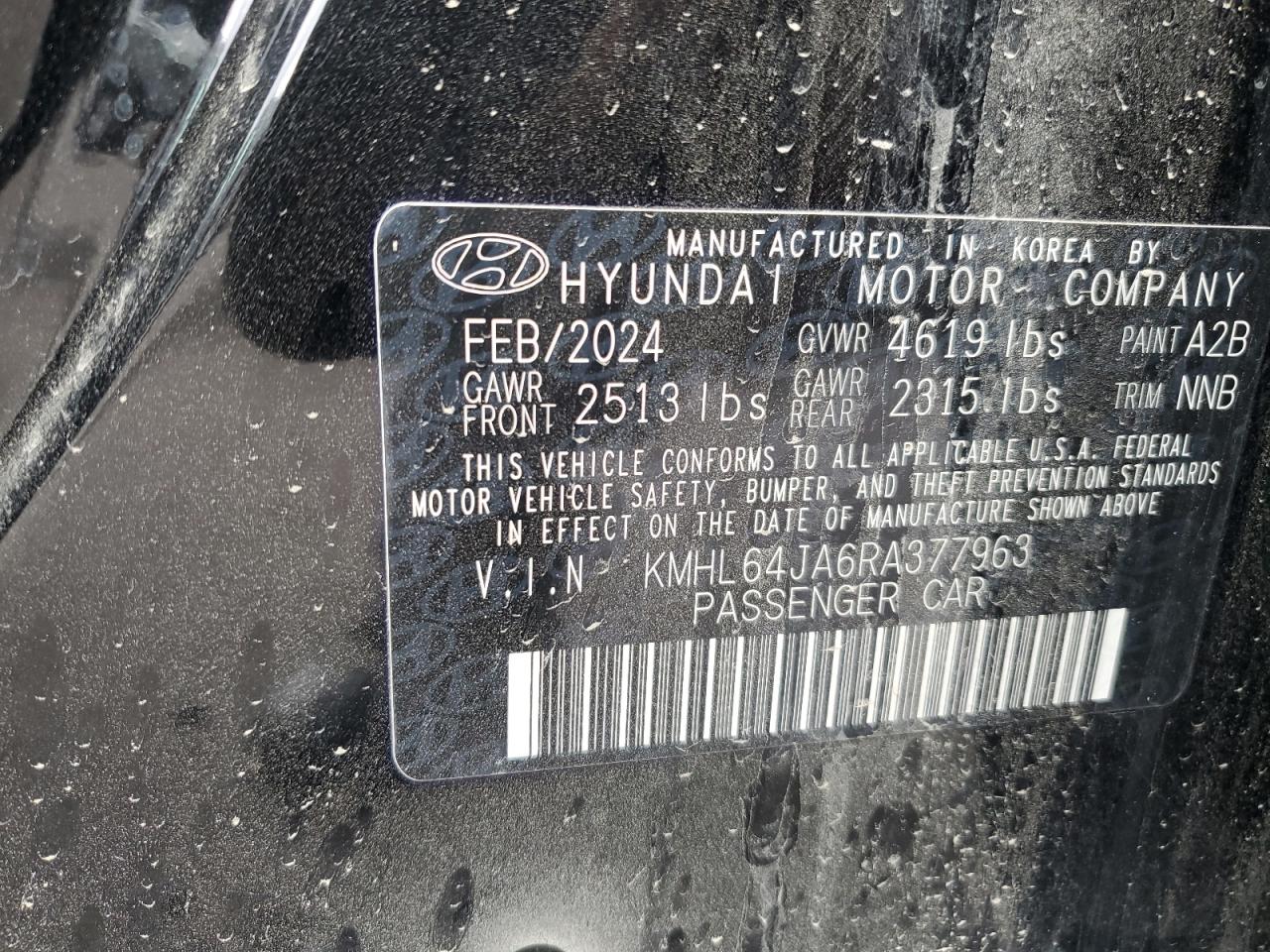 2024 HYUNDAI SONATA SEL VIN:KMHL64JA6RA377963