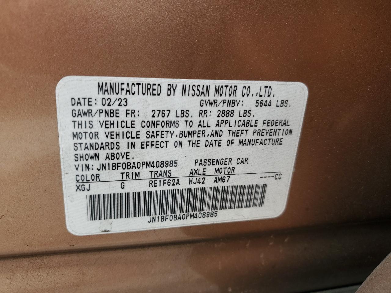 2023 NISSAN ARIYA EVOLVE+ VIN:JN1BF0BA0PM408985