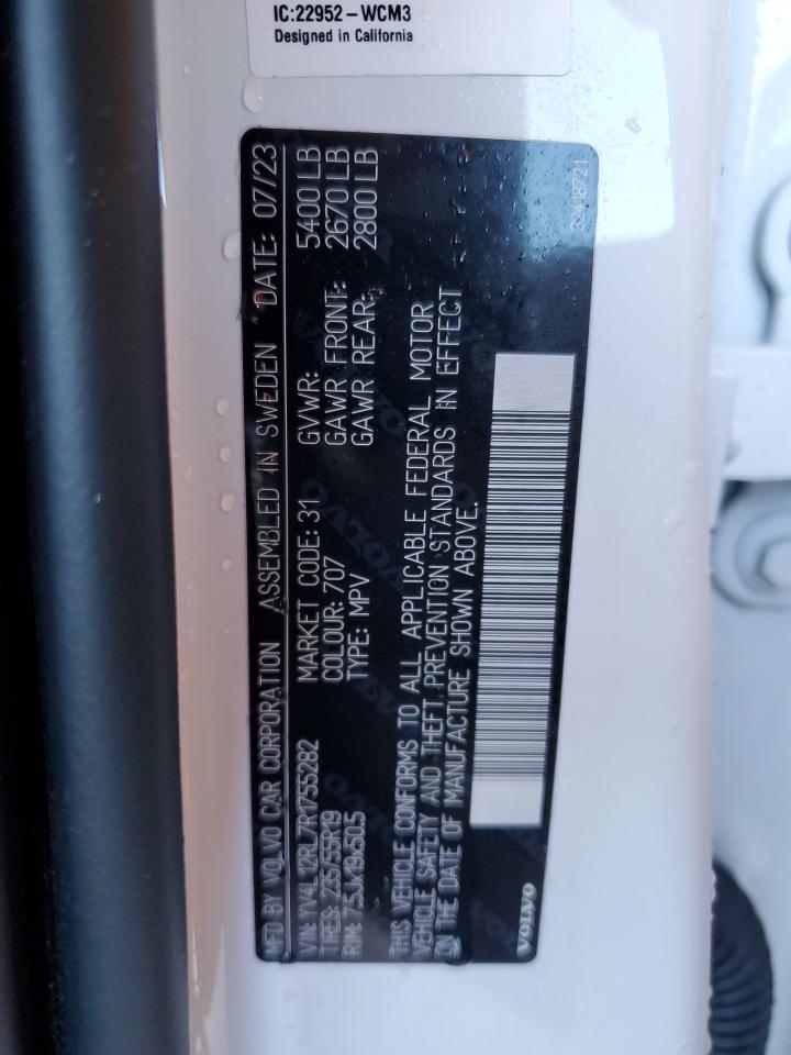 2024 VOLVO XC60 PLUS VIN:YV4L12RL7R1755282