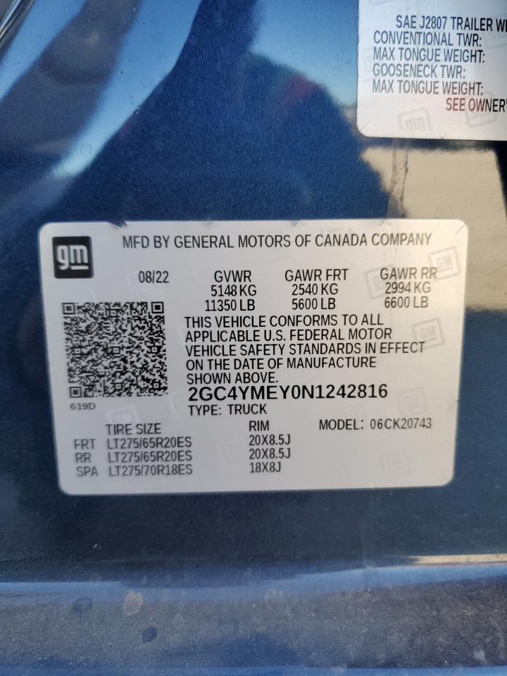 2022 CHEVROLET SILVERADO K2500 CUSTOM VIN:2GC4YMEY0N1242816