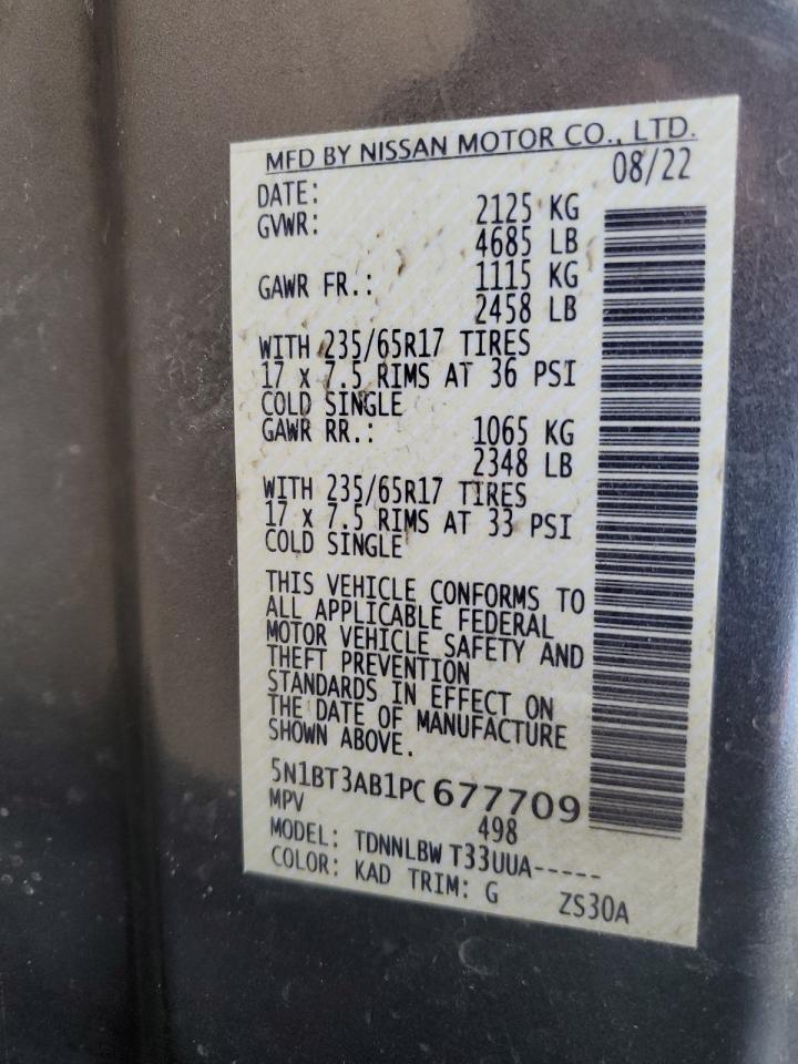 2023 NISSAN ROGUE S VIN:5N1BT3AB1PC677709