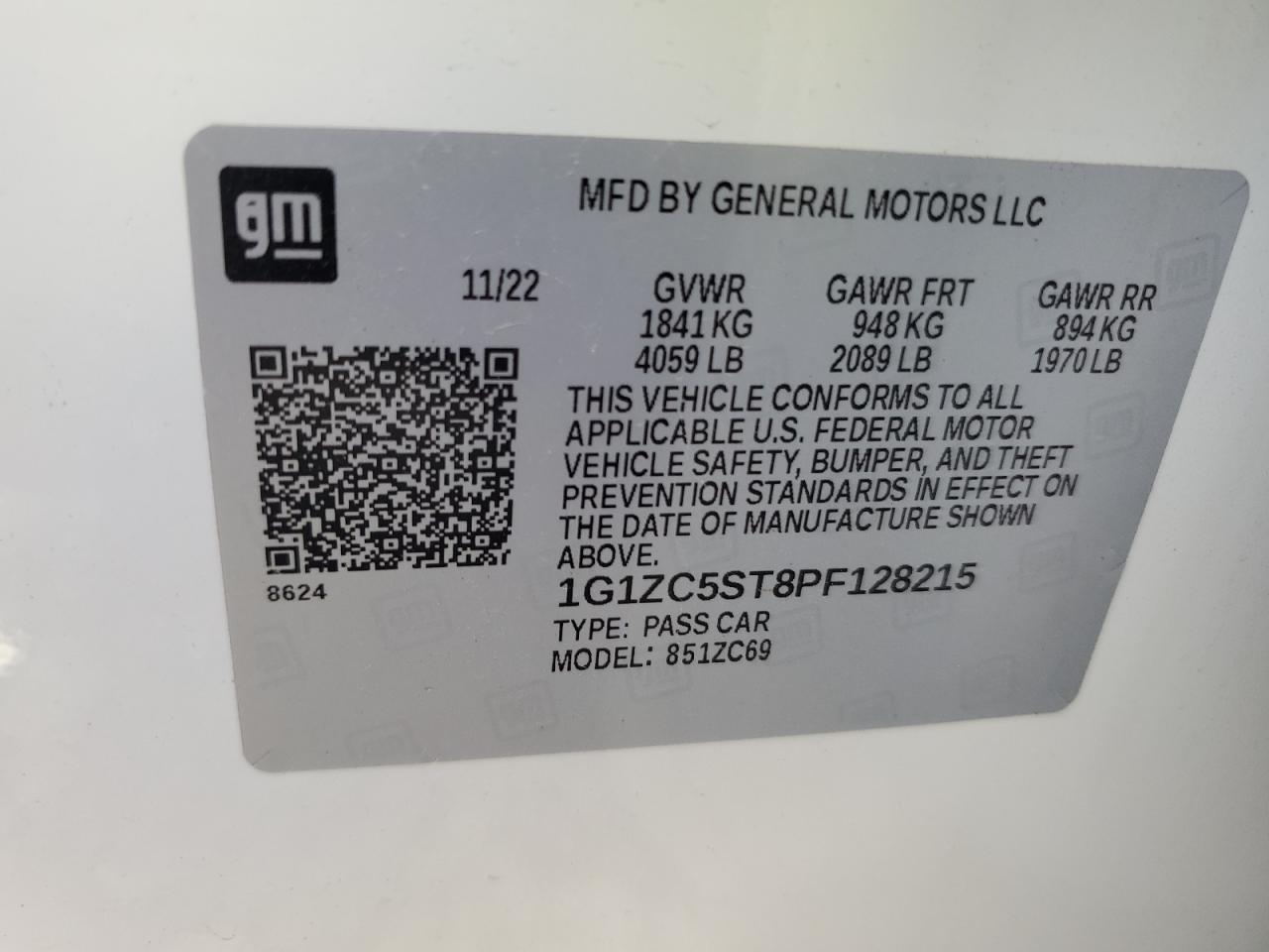 2023 CHEVROLET MALIBU LS VIN:1G1ZC5ST8PF128215