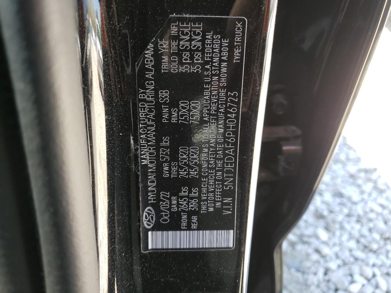 2023 HYUNDAI SANTA CRUZ LIMITED VIN:5NTJEDAF6PH046723