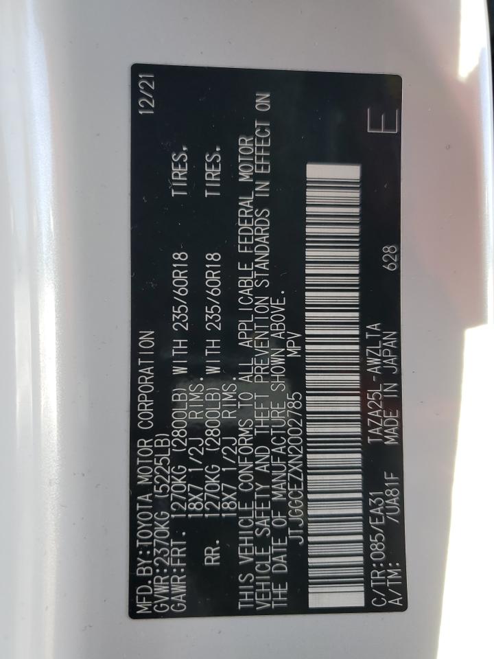 2022 LEXUS NX 350 VIN:JTJGGCEZXN2002785